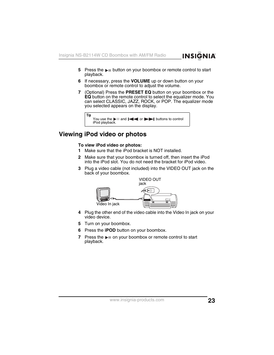 Viewing ipod video or photos | Insignia NS-B2114W User Manual | Page 25 / 98