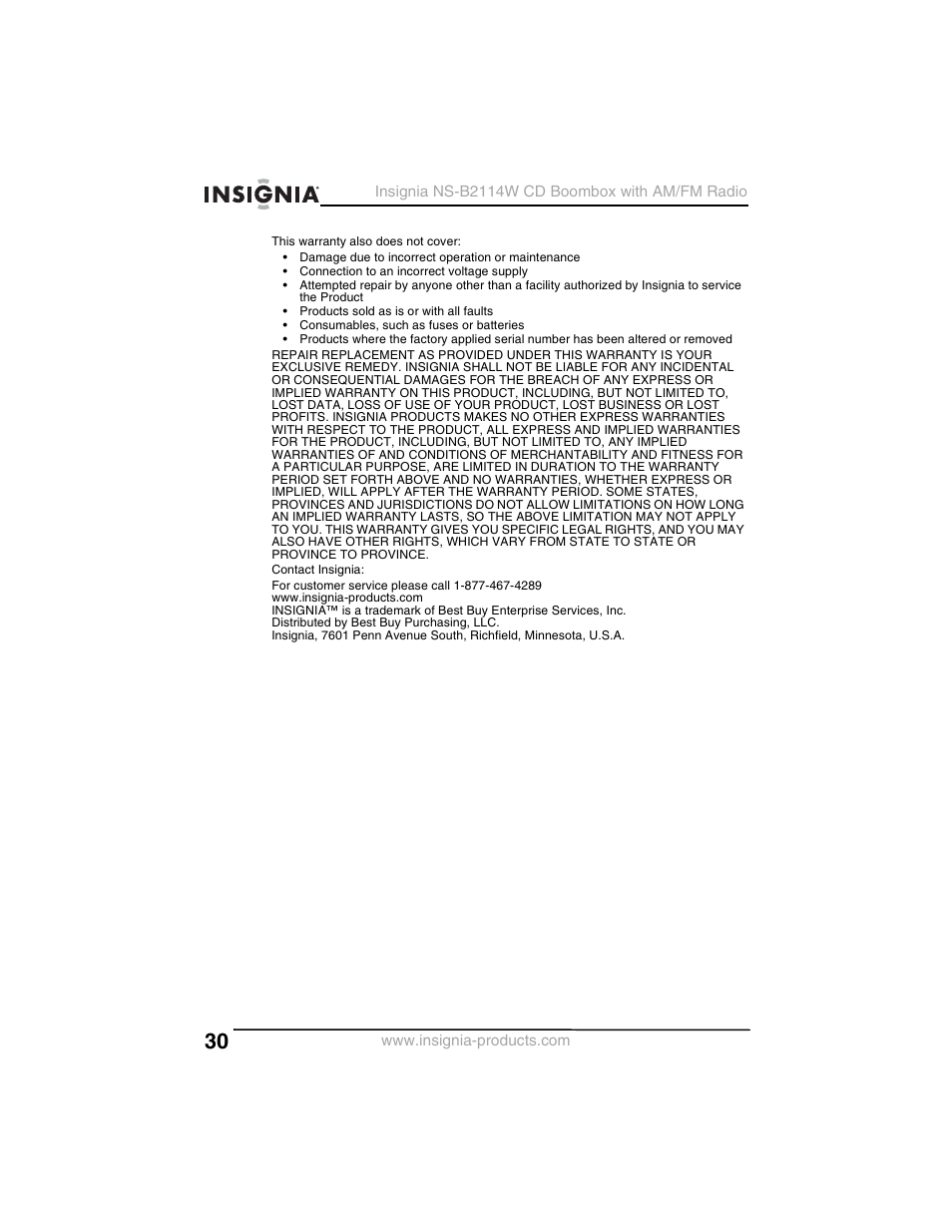 Insignia NS-B2114W User Manual | Page 32 / 98