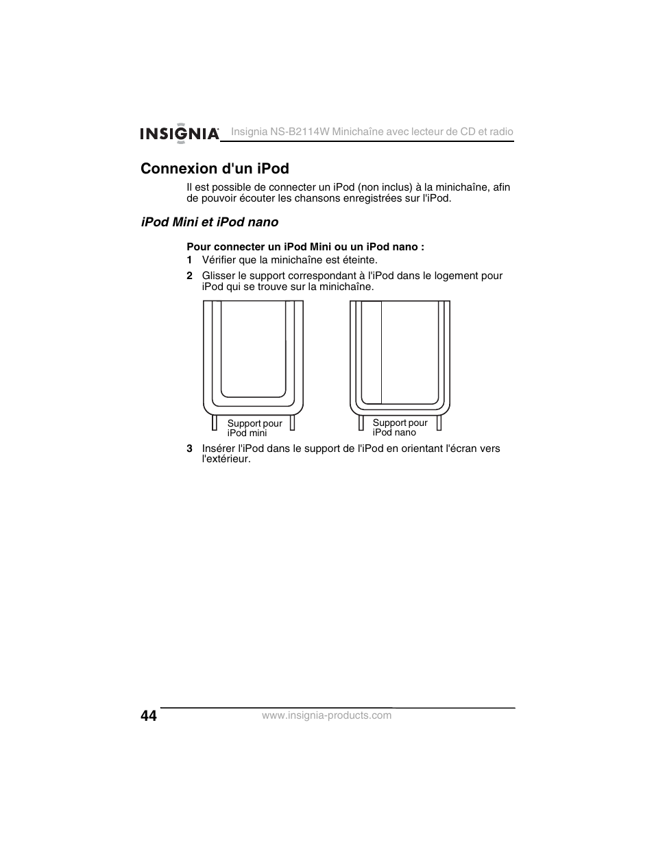 Connexion d'un ipod | Insignia NS-B2114W User Manual | Page 46 / 98