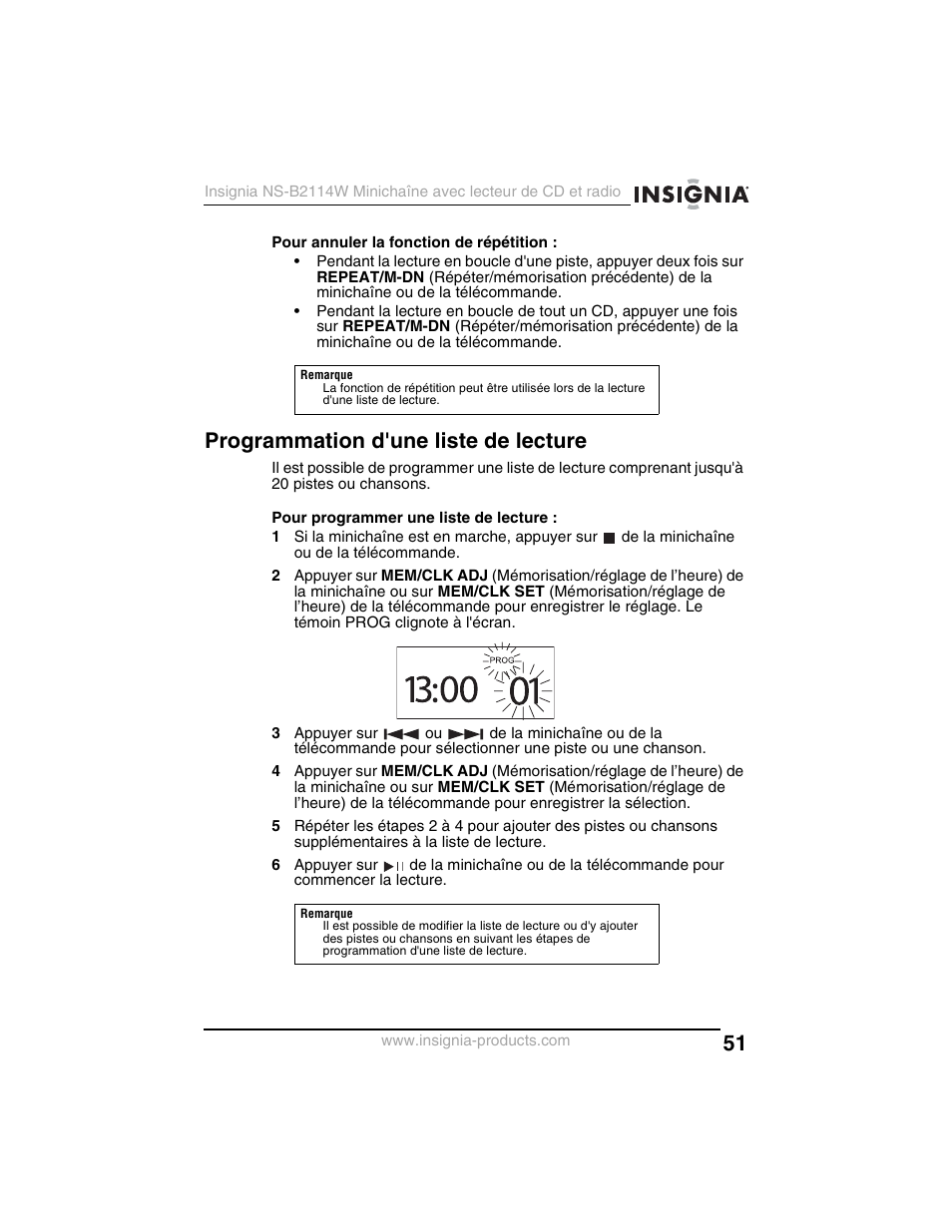 Programmation d'une liste de lecture | Insignia NS-B2114W User Manual | Page 53 / 98