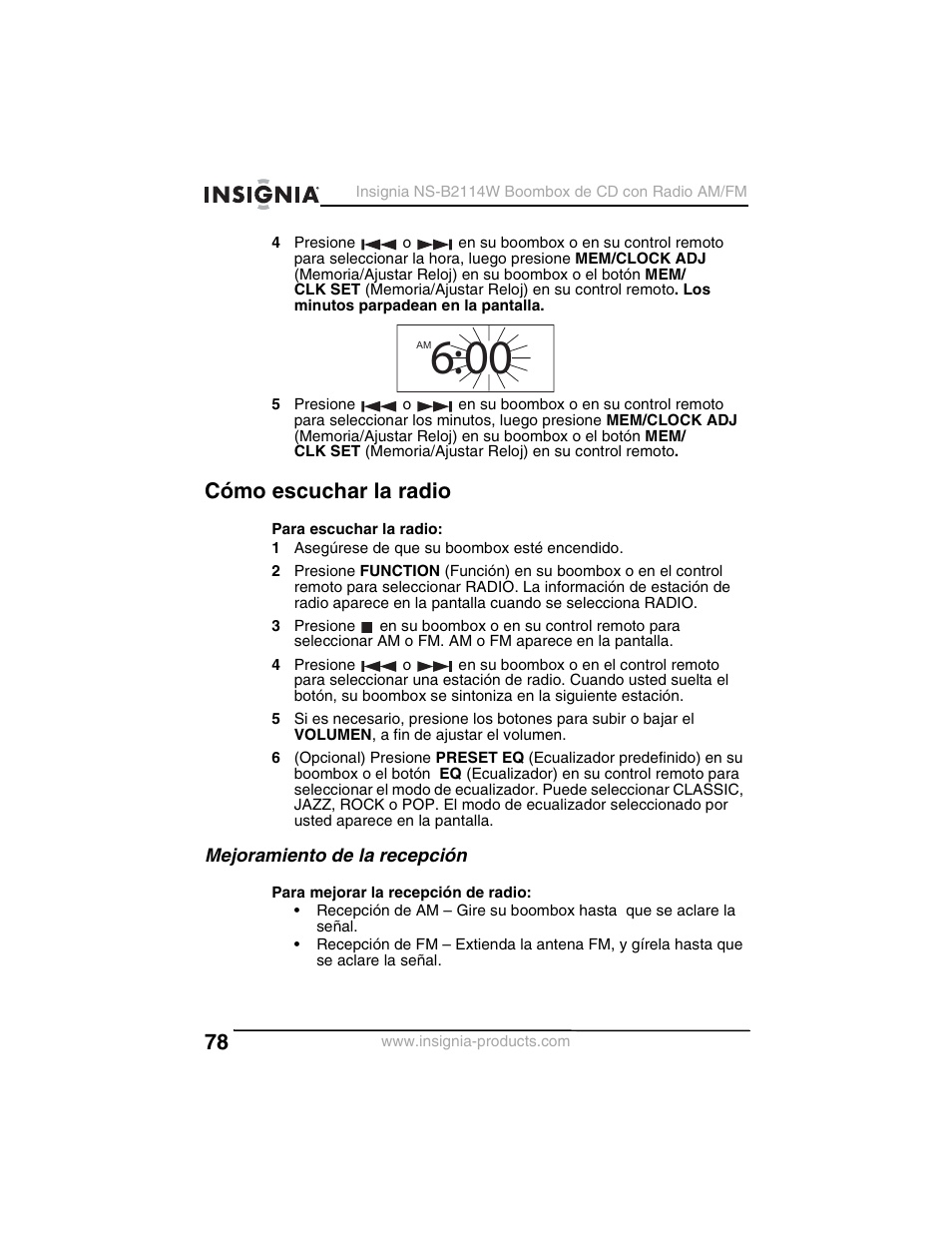 Cómo escuchar la radio | Insignia NS-B2114W User Manual | Page 80 / 98