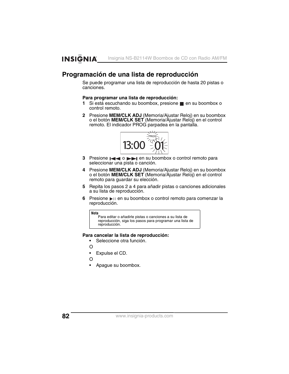 Programación de una lista de reproducción | Insignia NS-B2114W User Manual | Page 84 / 98