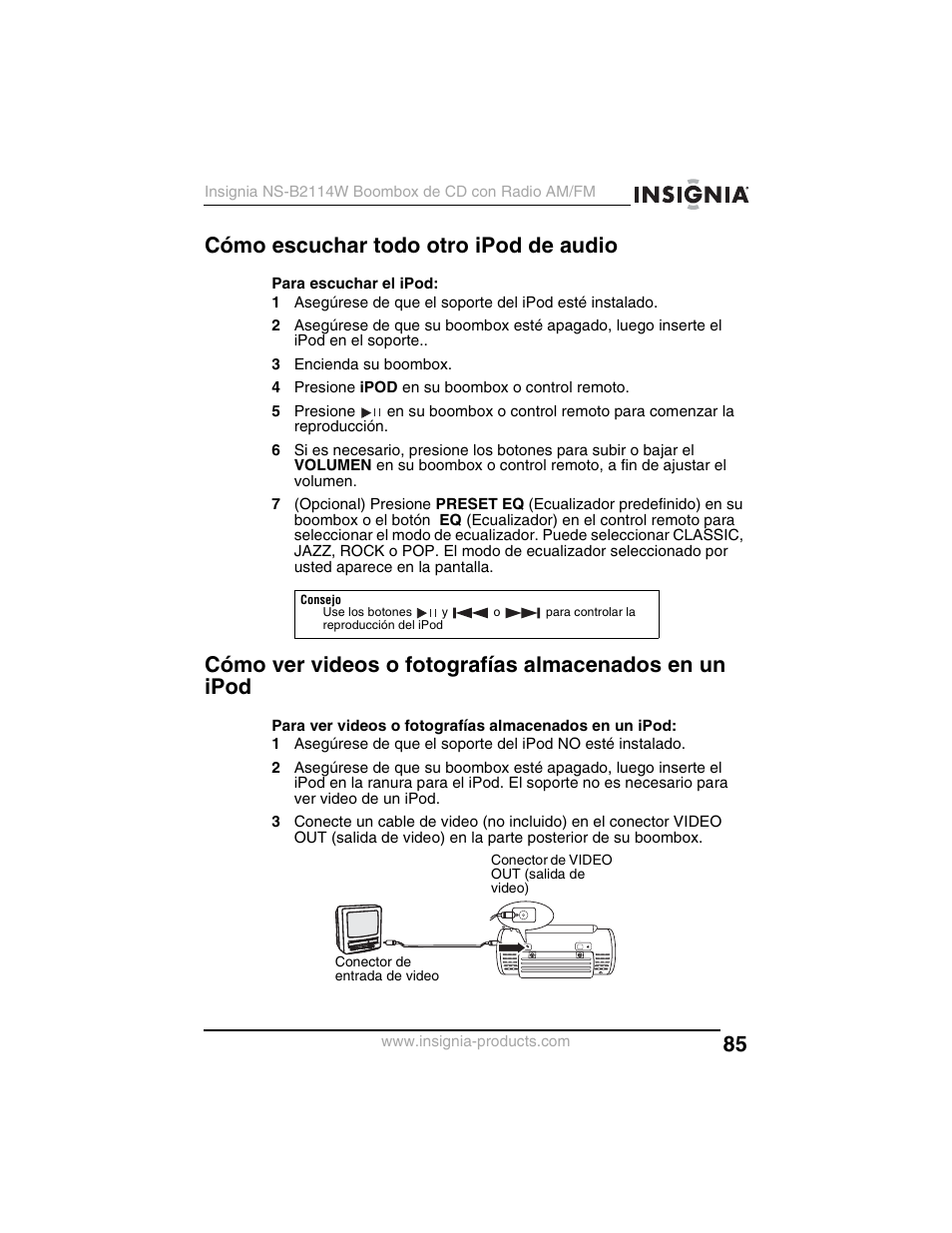 Cómo escuchar todo otro ipod de audio | Insignia NS-B2114W User Manual | Page 87 / 98