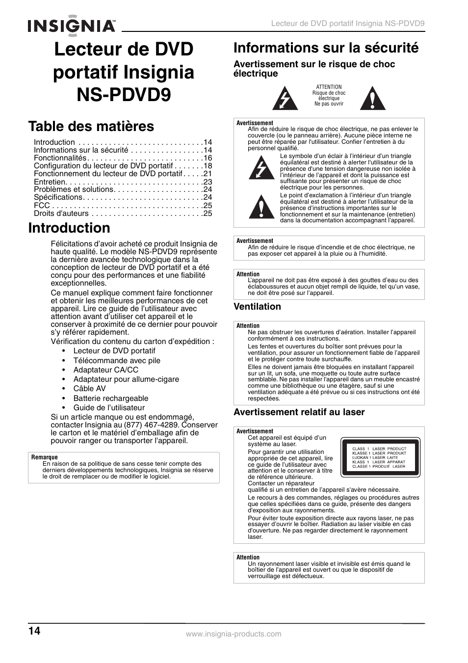 Insignia NS-PDVD9 User Manual | Page 14 / 40