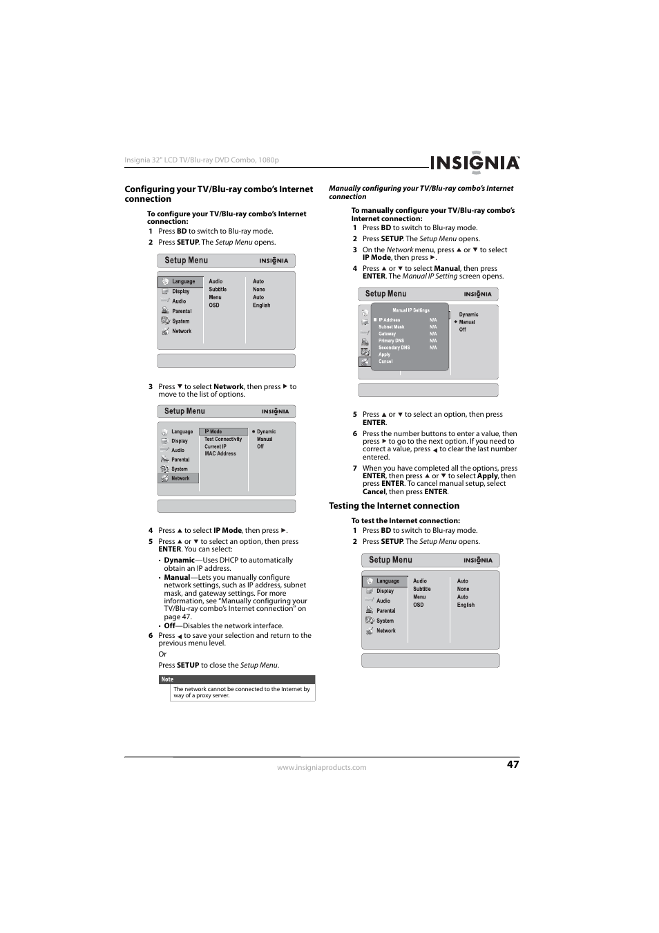 Testing the internet connection | Insignia NS-LBD32X-10A User Manual | Page 51 / 64
