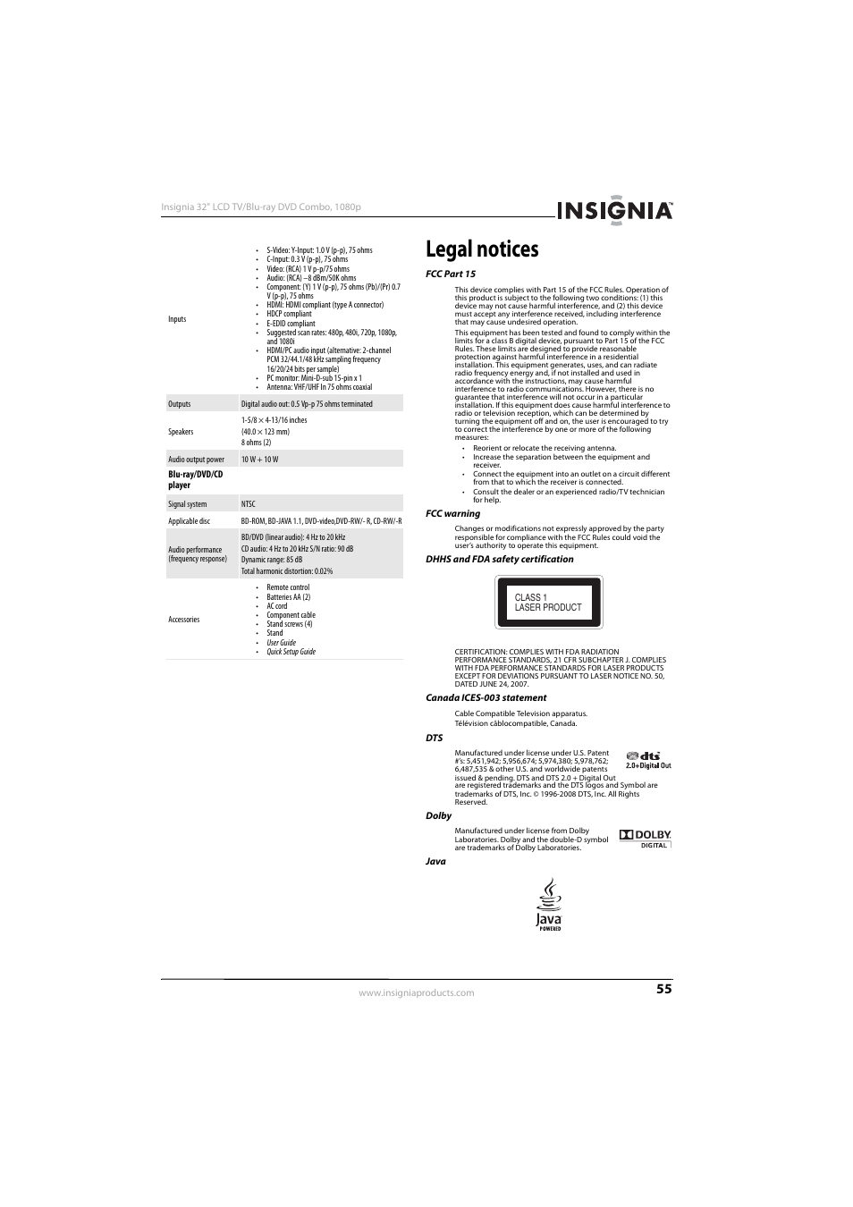Legal notices | Insignia NS-LBD32X-10A User Manual | Page 59 / 64