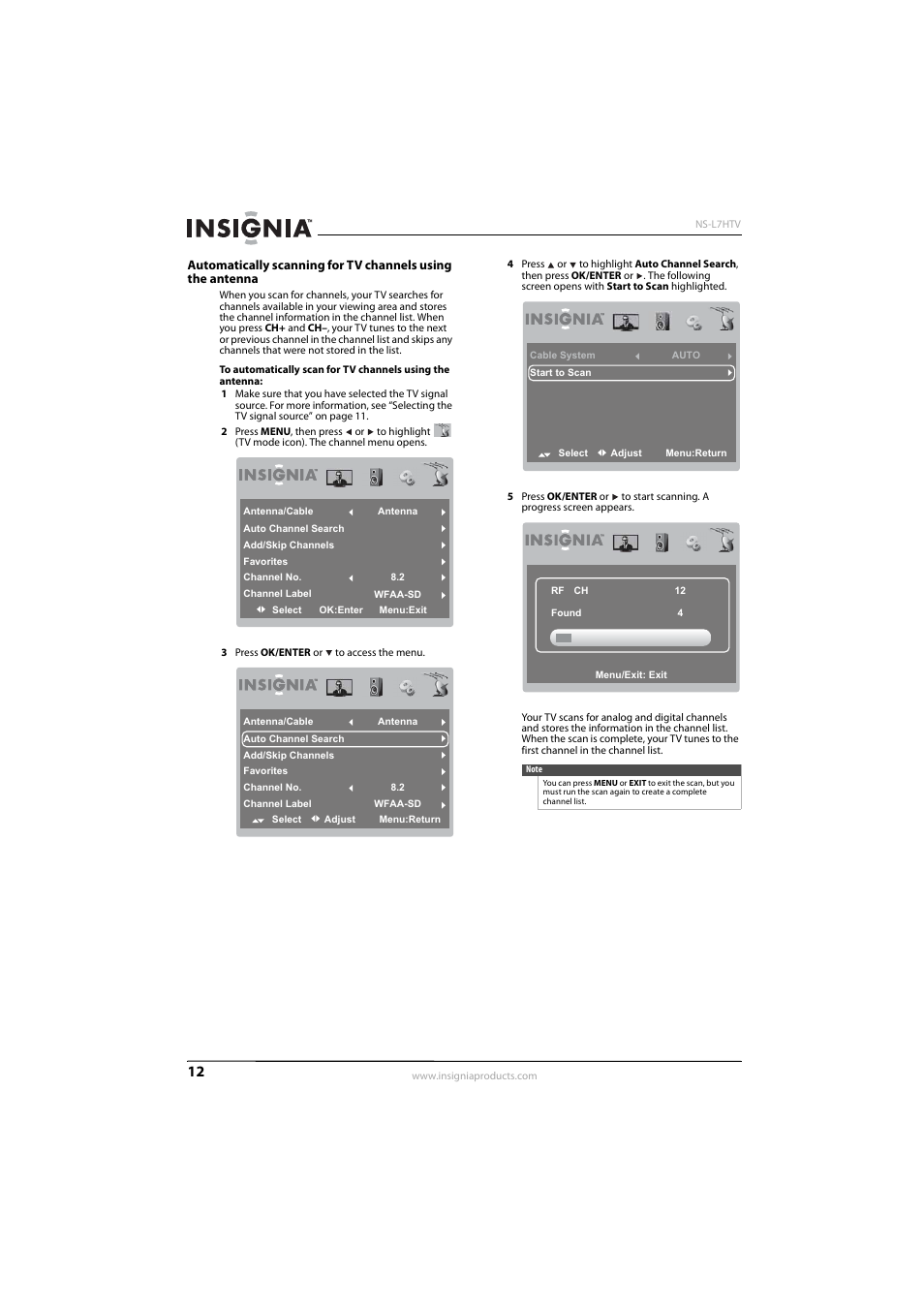 12 or, 12 o | Insignia NS-L7HTV-10A User Manual | Page 16 / 28