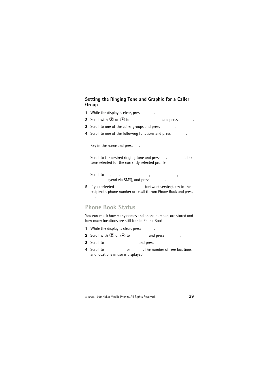 Phone book status | Nokia 6150 User Manual | Page 29 / 84