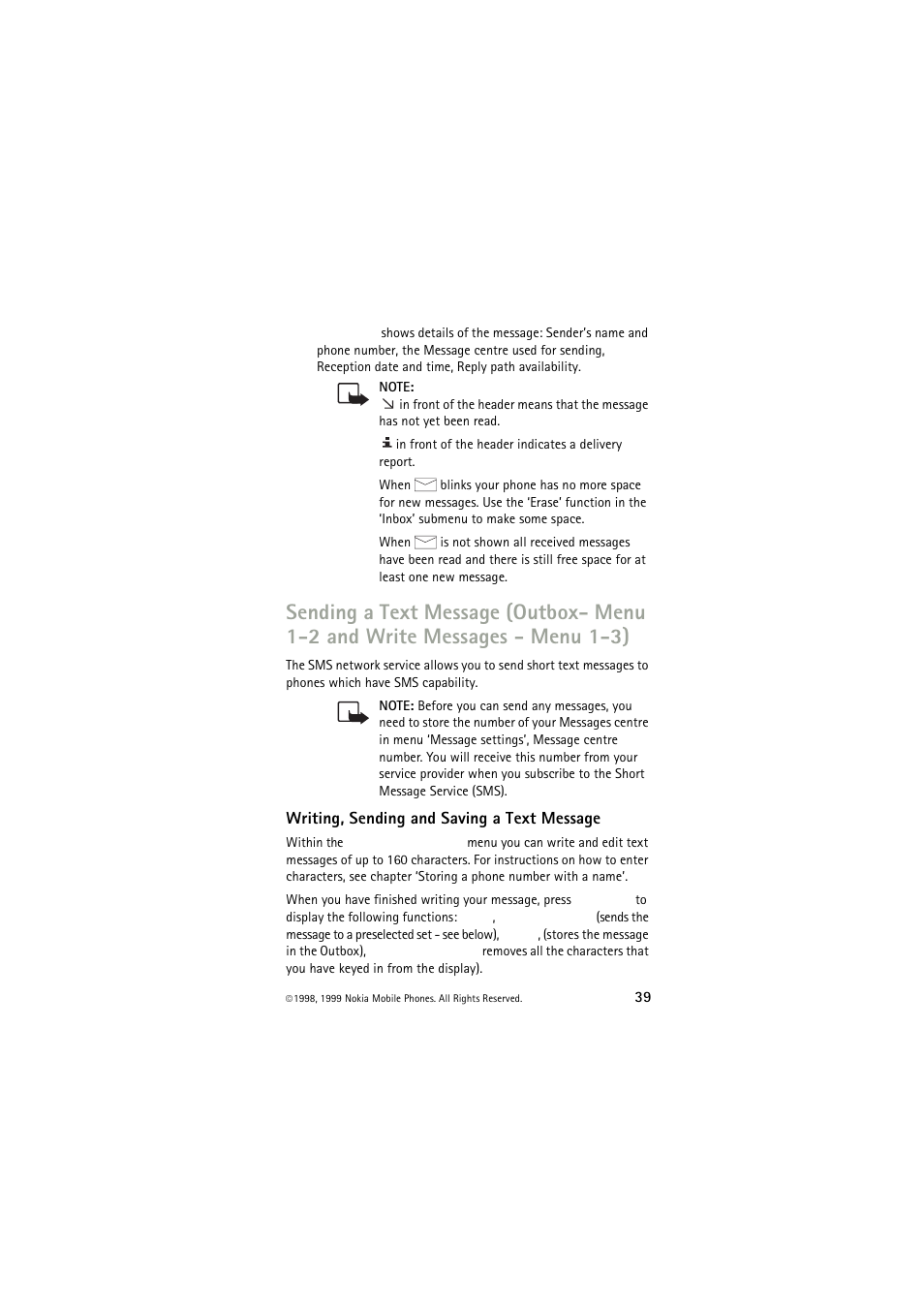 Writing, sending and saving a text message | Nokia 6150 User Manual | Page 39 / 84