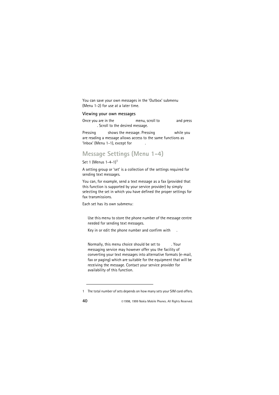 Message settings (menu 1-4) | Nokia 6150 User Manual | Page 40 / 84