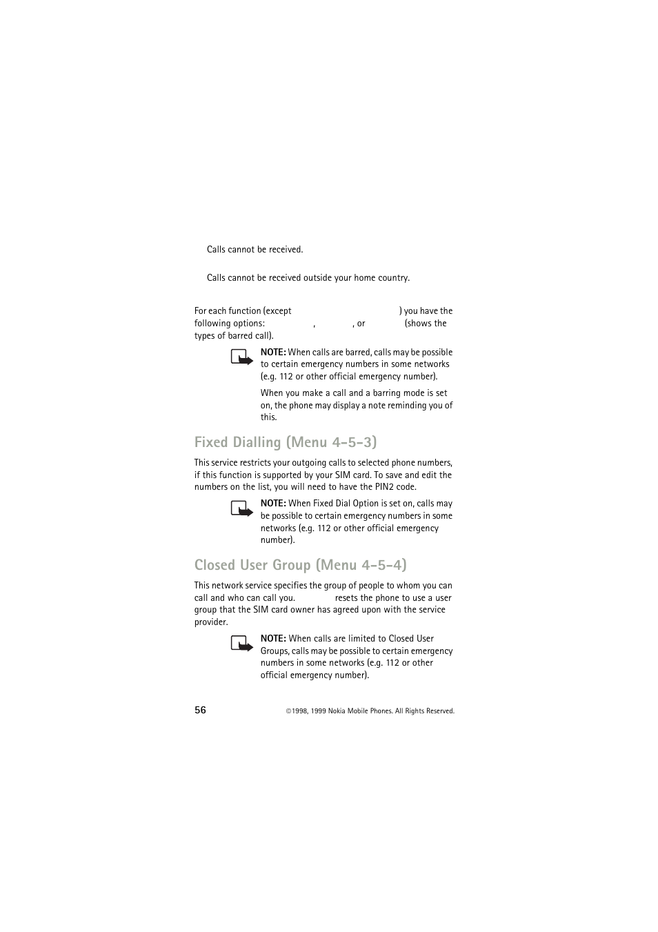 Fixed dialling (menu 4-5-3), Closed user group (menu 4-5-4) | Nokia 6150 User Manual | Page 56 / 84