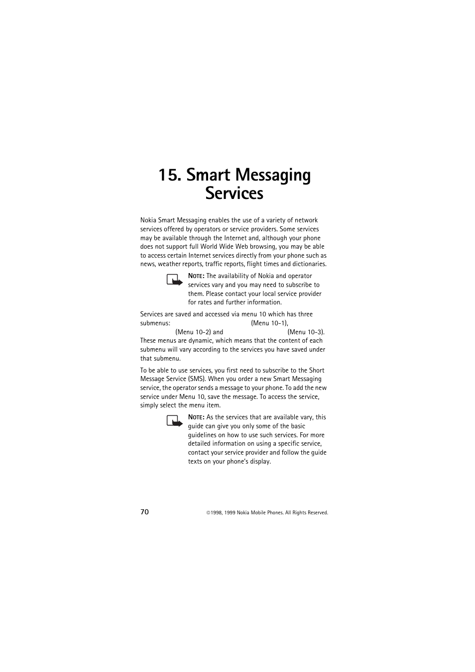 Smart messaging services | Nokia 6150 User Manual | Page 70 / 84