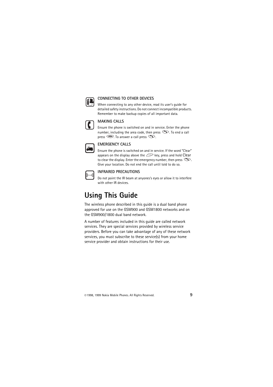 Using this guide | Nokia 6150 User Manual | Page 9 / 84