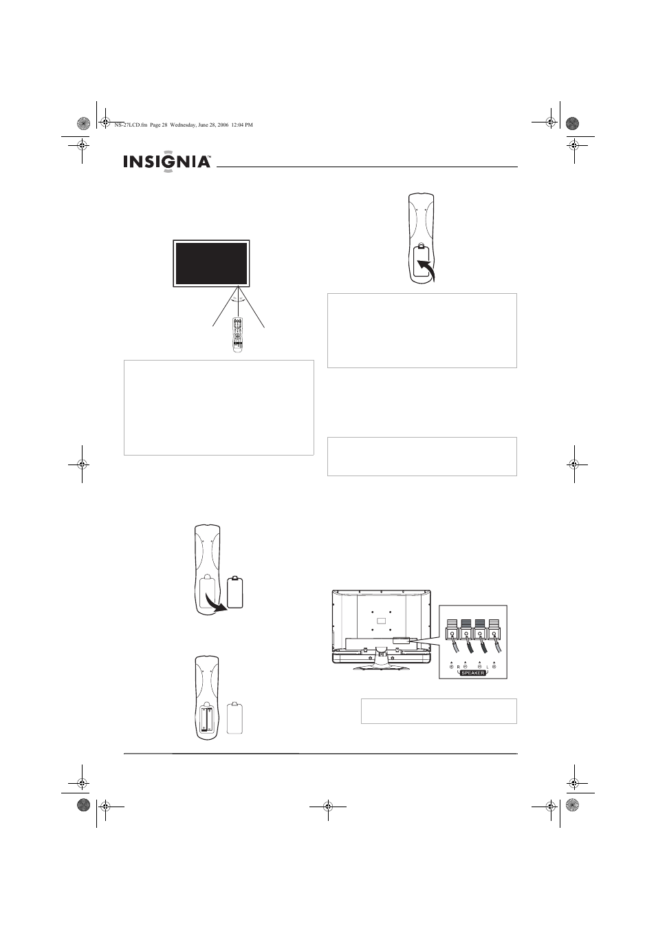Installation du téléviseur, 0mts/sap zoom ccd sleep audio picture freeze | Insignia NS-27LCD User Manual | Page 28 / 70