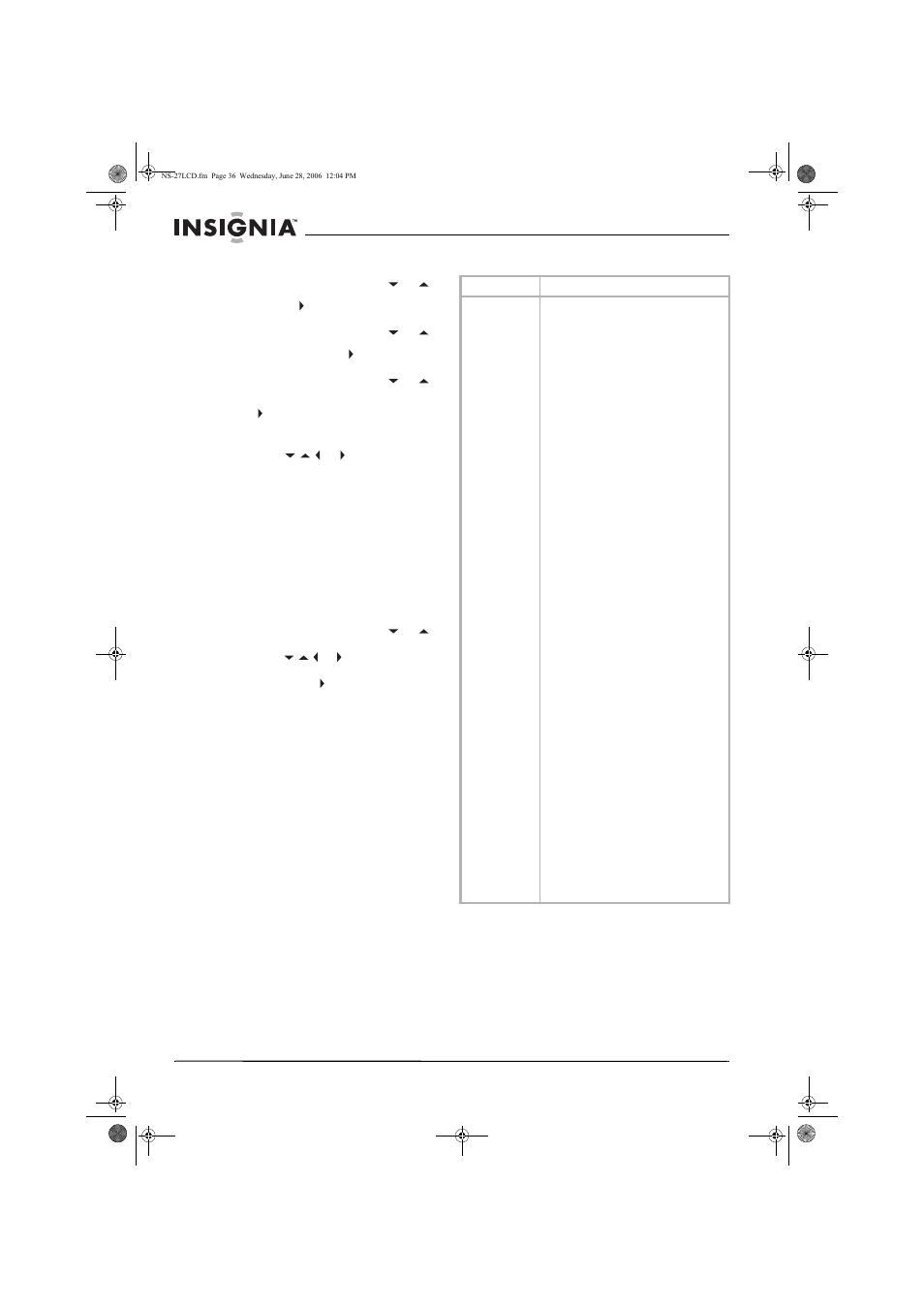 Insignia NS-27LCD User Manual | Page 36 / 70