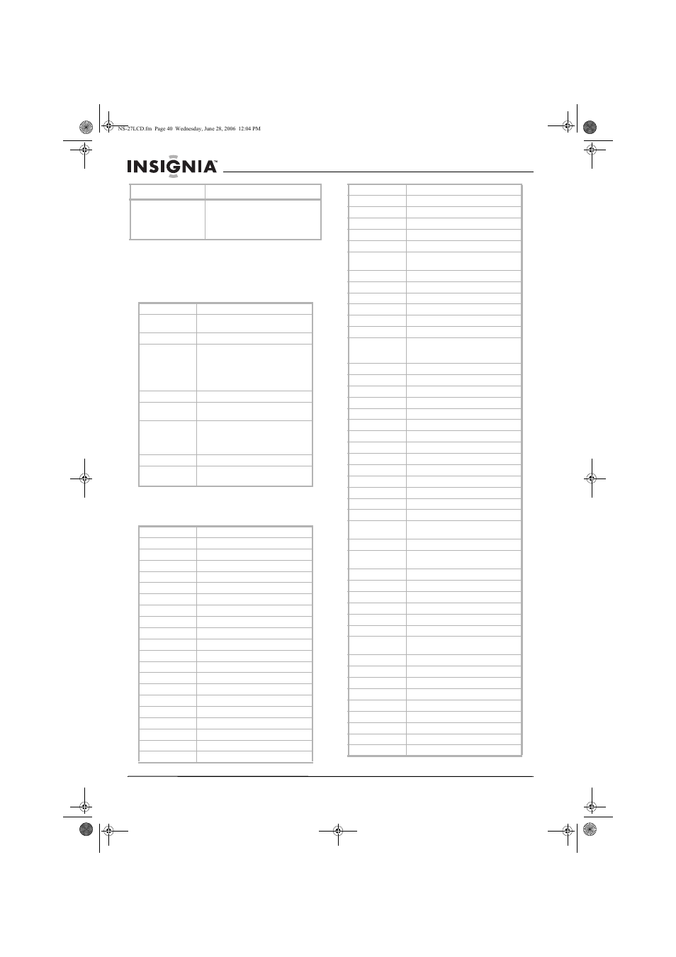 Spécifications, Annexe | Insignia NS-27LCD User Manual | Page 40 / 70