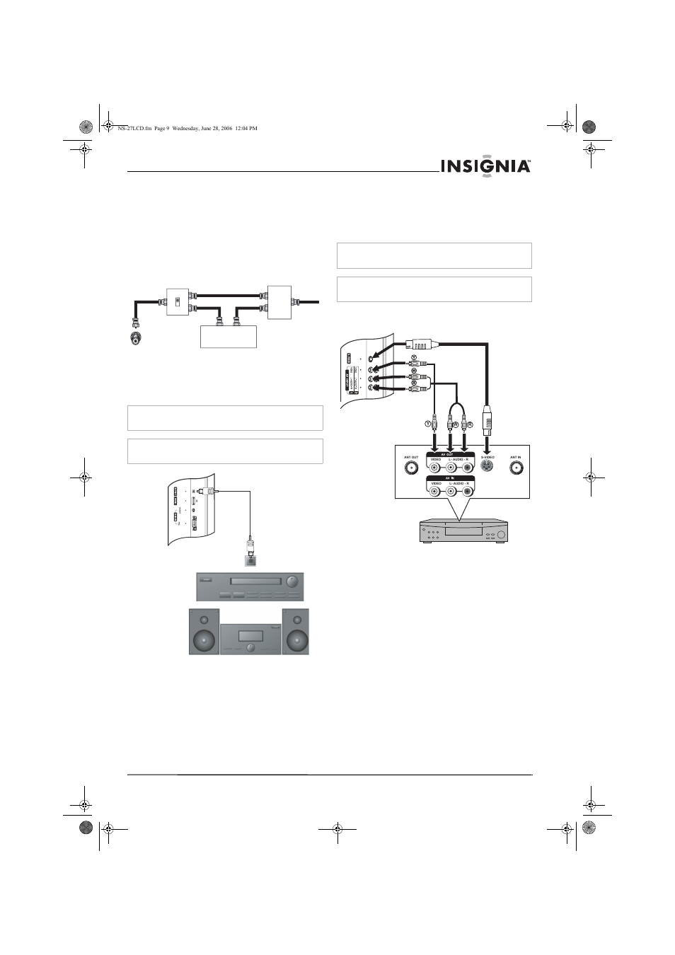 Connecting a sound system, Connecting a vcr | Insignia NS-27LCD User Manual | Page 9 / 70