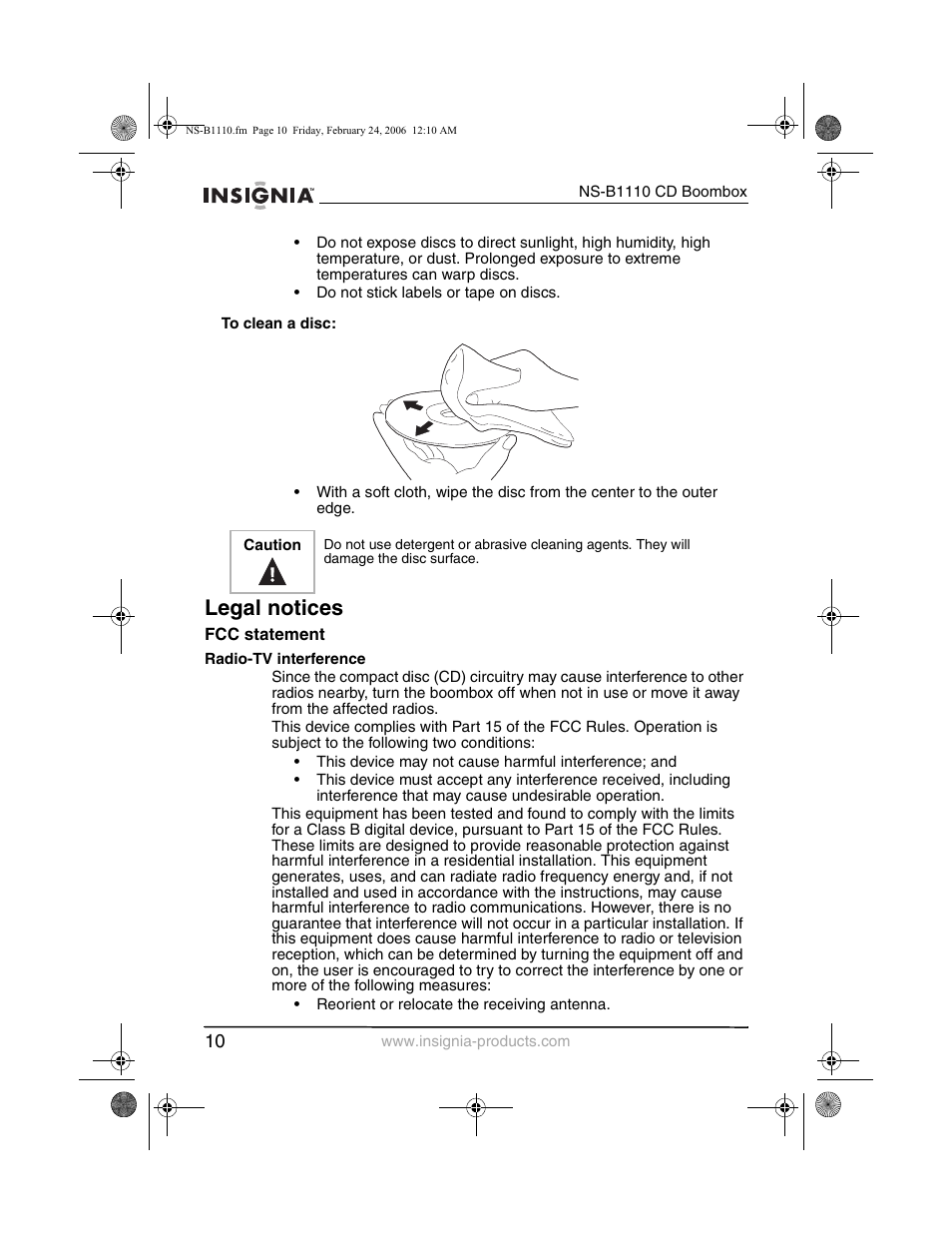 Legal notices | Insignia NS-B1110 User Manual | Page 12 / 44