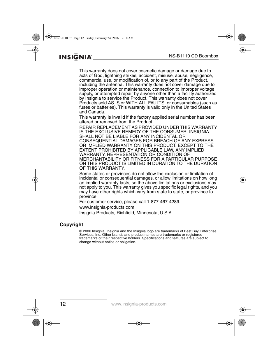 Insignia NS-B1110 User Manual | Page 14 / 44