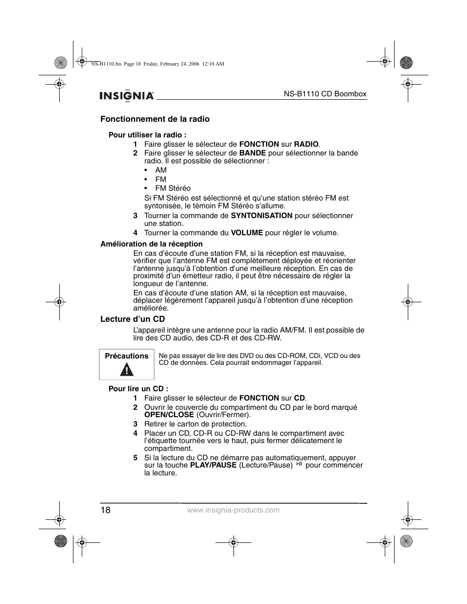 Insignia NS-B1110 User Manual | Page 20 / 44