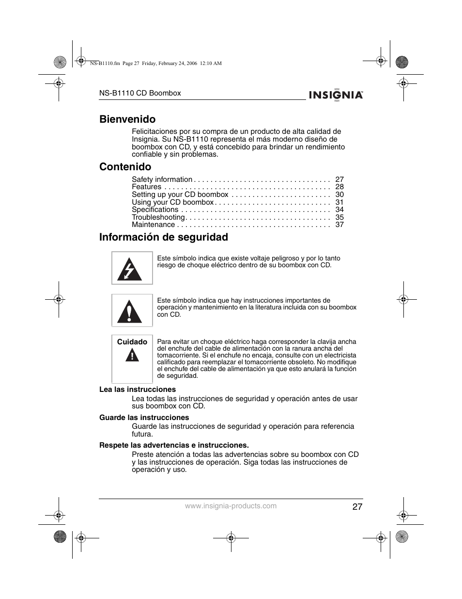 Insignia NS-B1110 User Manual | Page 29 / 44