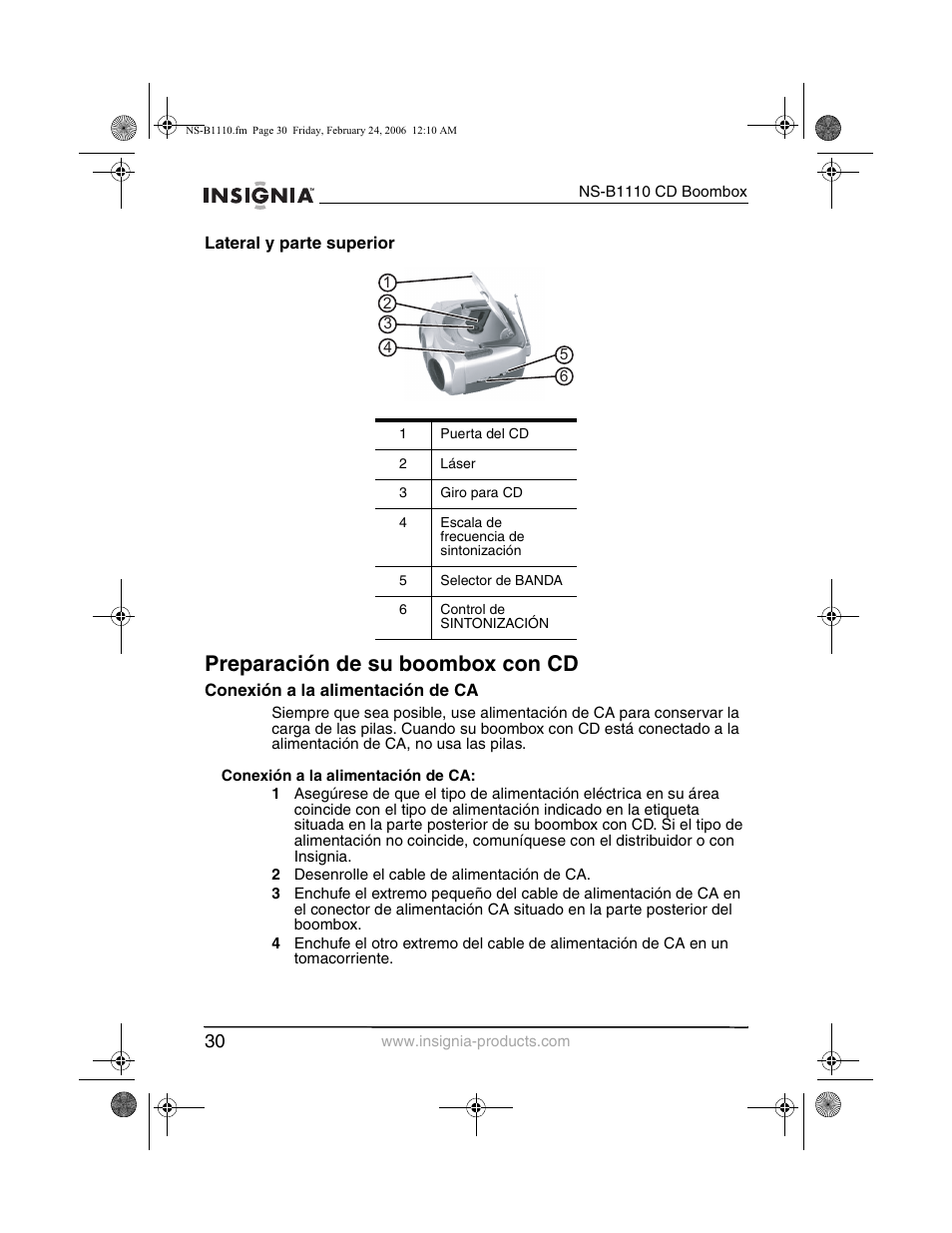 Preparación de su boombox con cd | Insignia NS-B1110 User Manual | Page 32 / 44