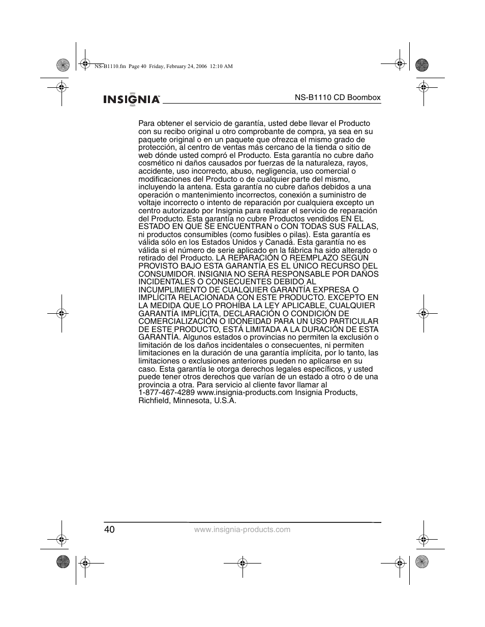 Insignia NS-B1110 User Manual | Page 42 / 44