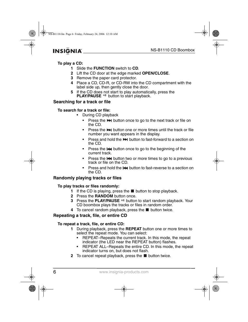 Insignia NS-B1110 User Manual | Page 8 / 44