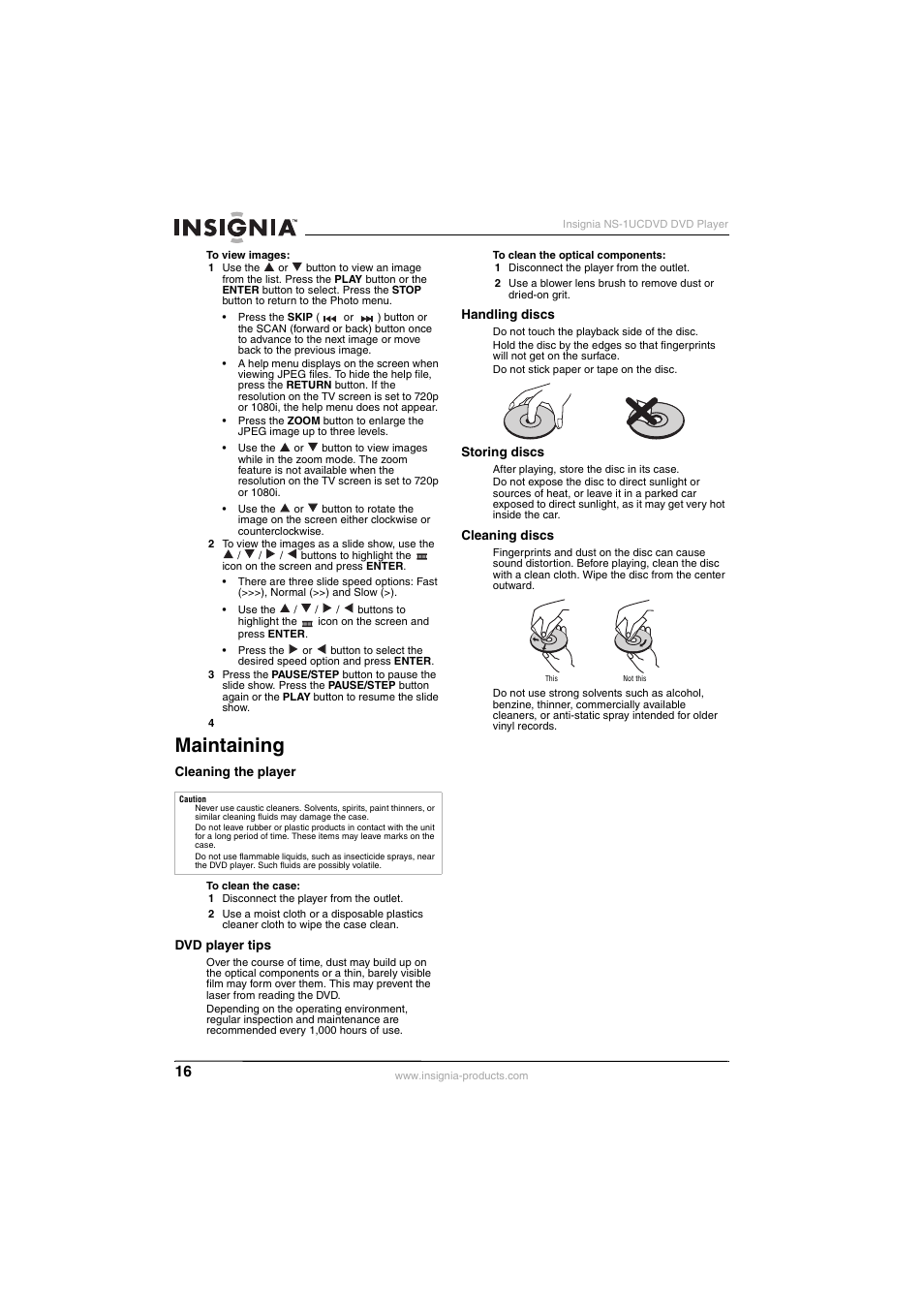 Maintaining | Insignia NS-1UCDVD User Manual | Page 16 / 62