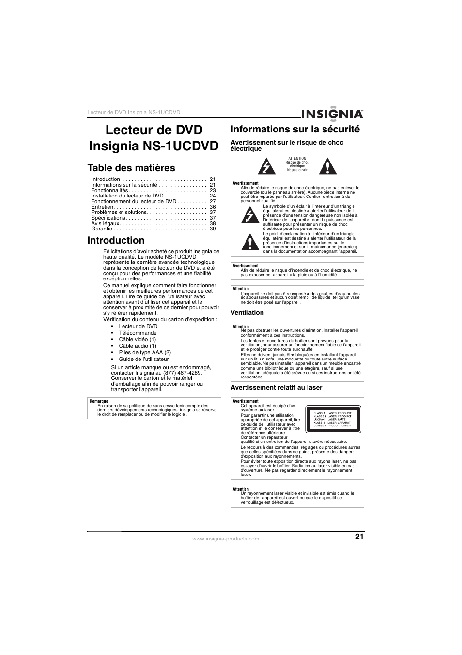 Insignia NS-1UCDVD User Manual | Page 21 / 62