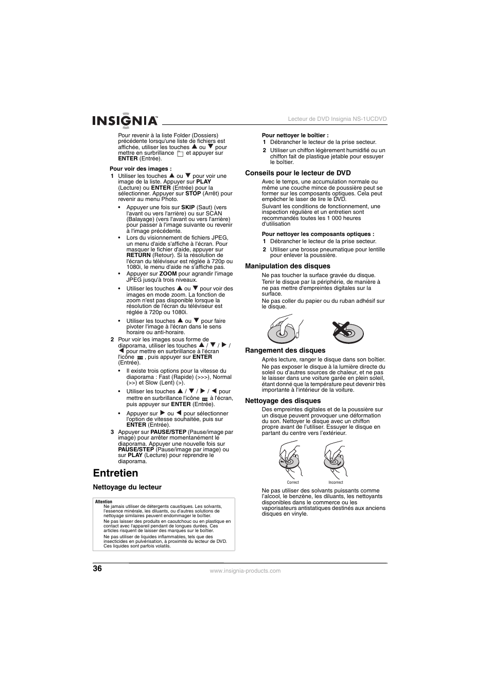 Entretien | Insignia NS-1UCDVD User Manual | Page 36 / 62