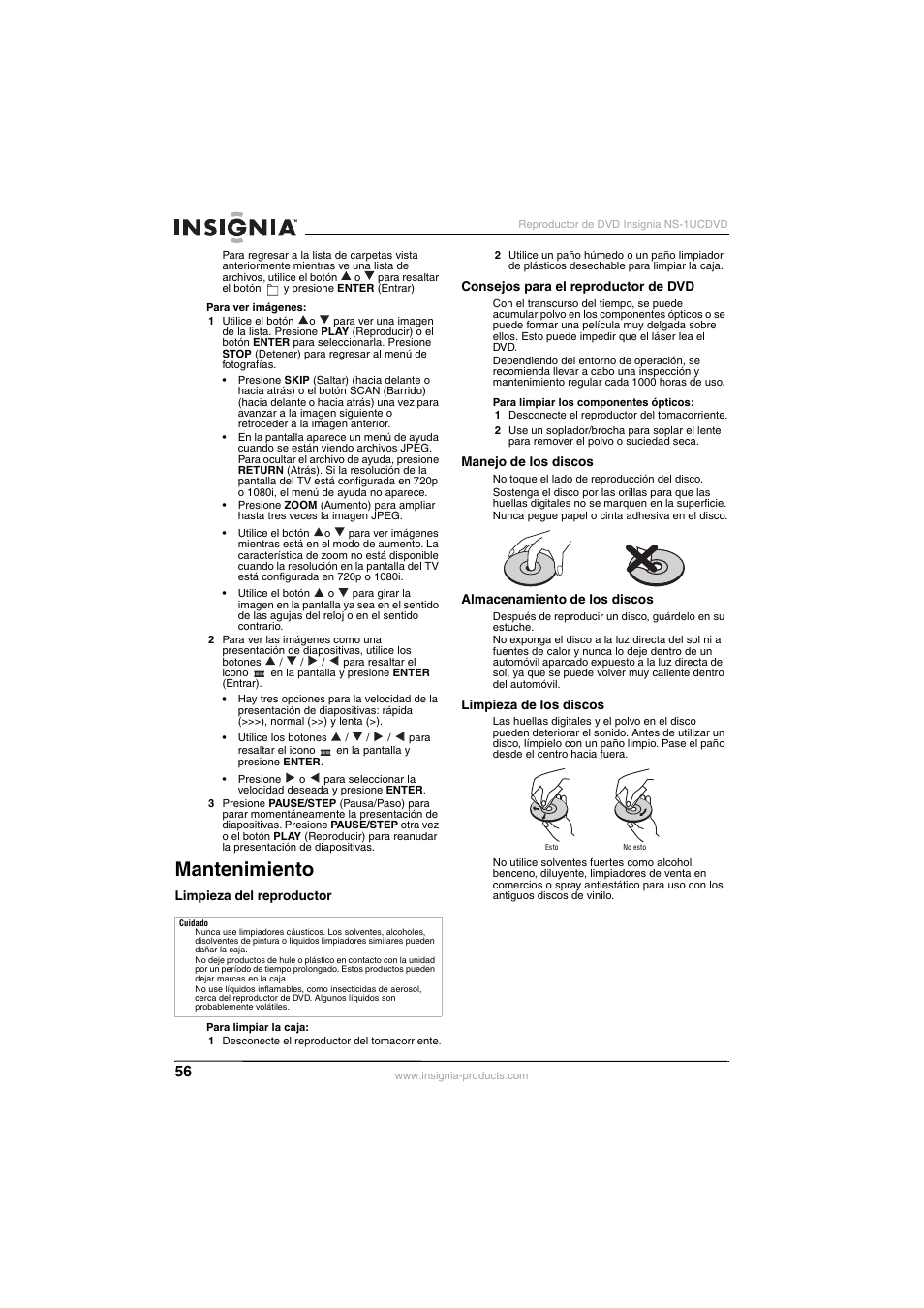 Mantenimiento | Insignia NS-1UCDVD User Manual | Page 56 / 62
