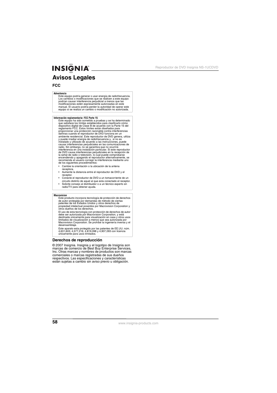 Avisos legales | Insignia NS-1UCDVD User Manual | Page 58 / 62