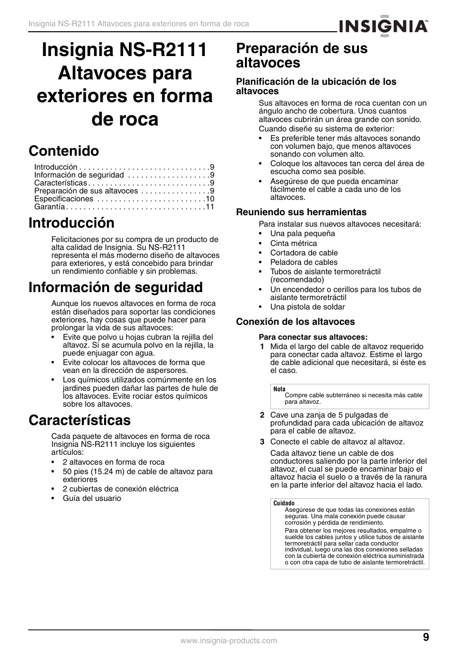 Insignia Simulated Rock Outdoor Speakers NS-R2111 User Manual | Page 9 / 12