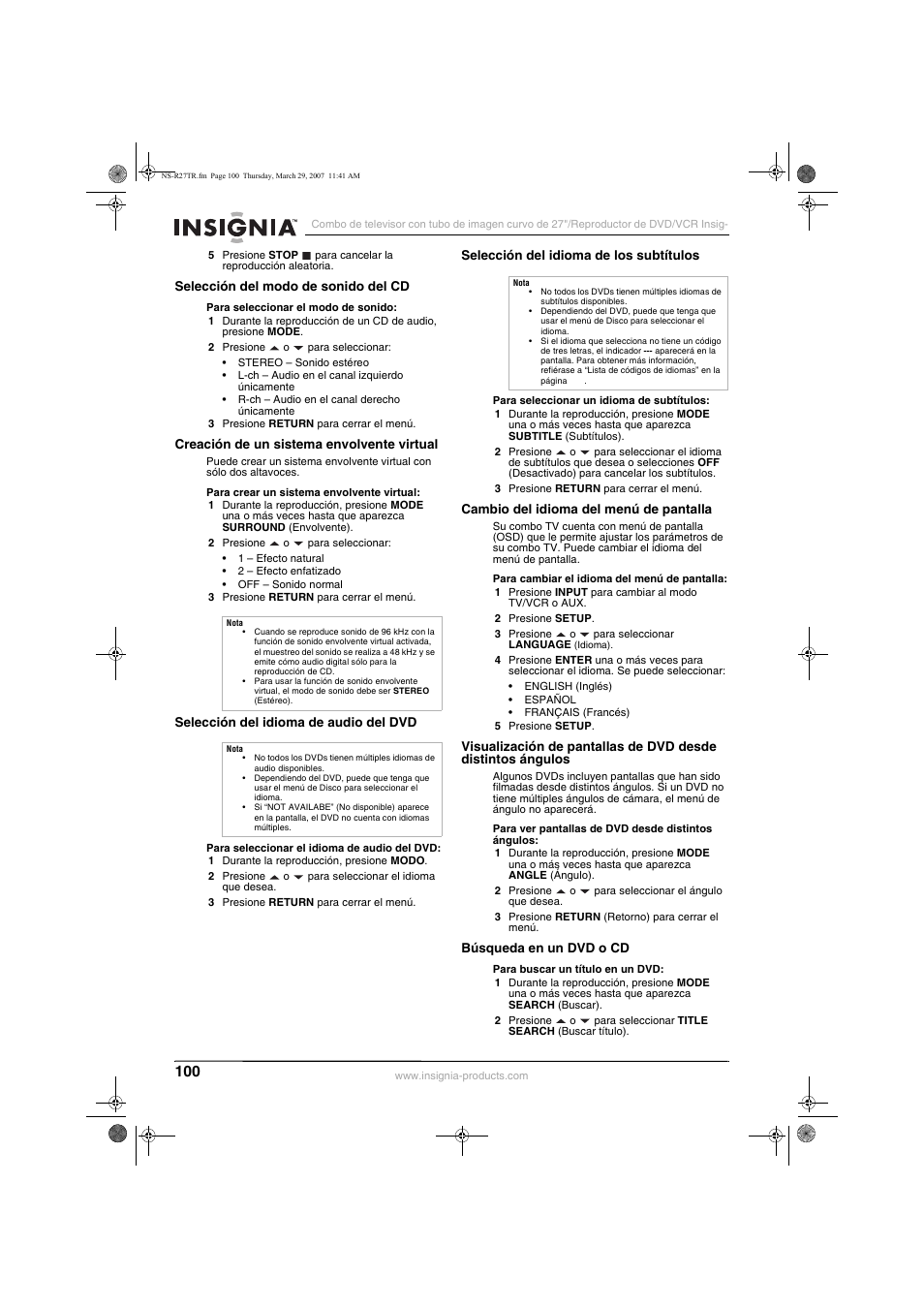 Insignia NS-R27TR User Manual | Page 100 / 112