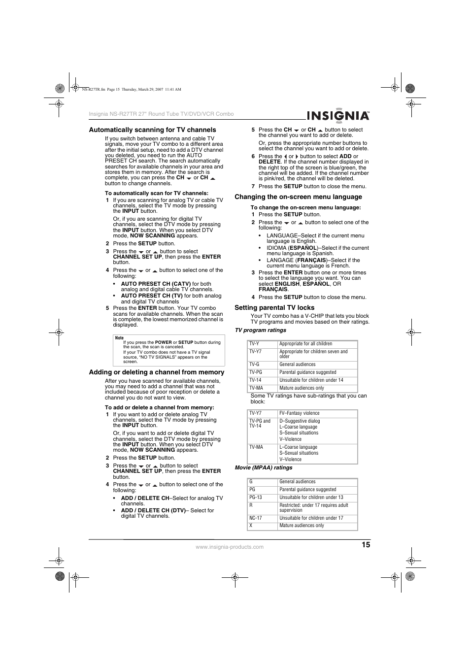 Insignia NS-R27TR User Manual | Page 15 / 112