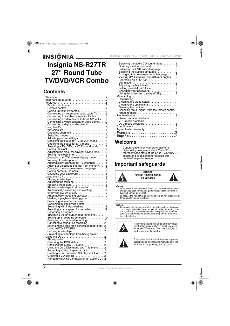 Insignia NS-R27TR User Manual | Page 2 / 112