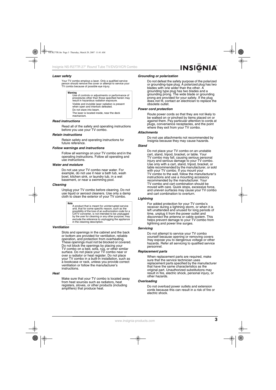 Insignia NS-R27TR User Manual | Page 3 / 112