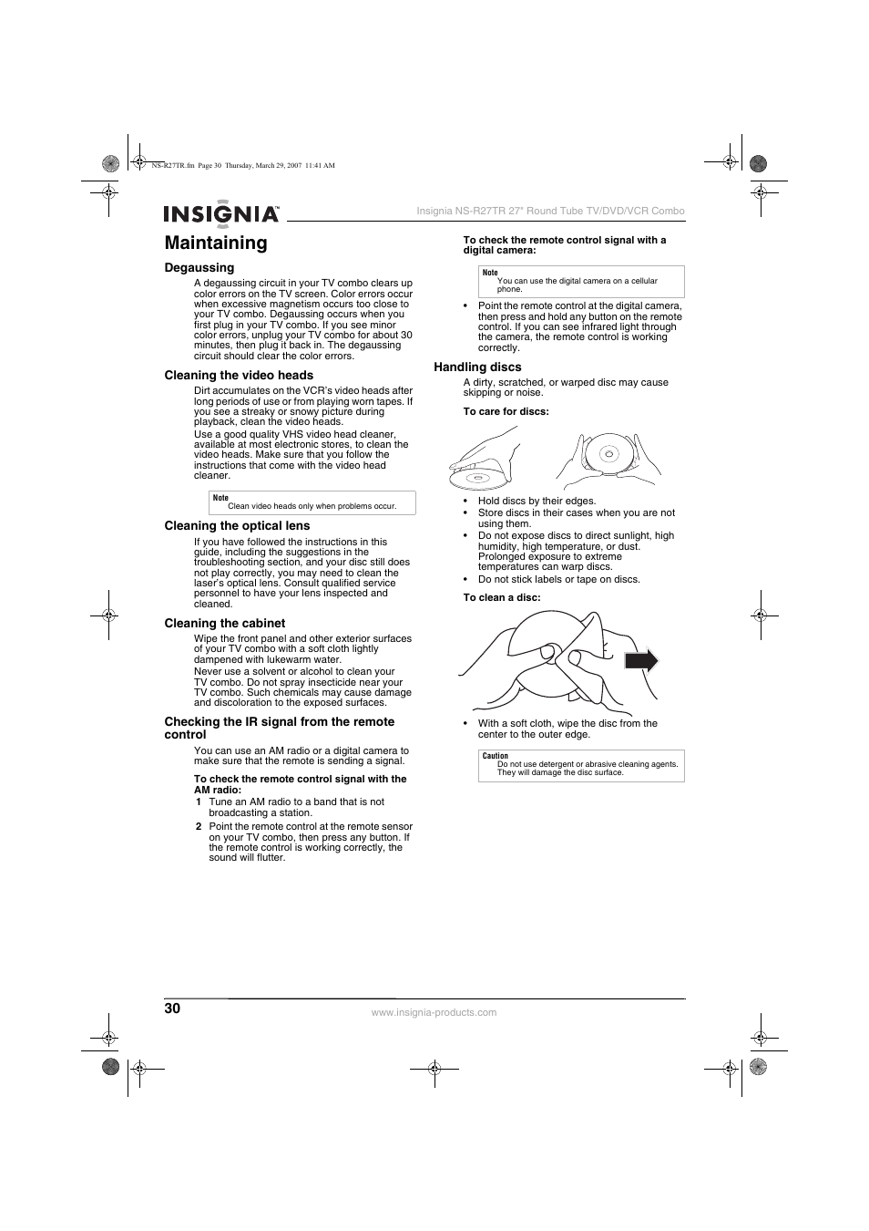 Maintaining | Insignia NS-R27TR User Manual | Page 30 / 112