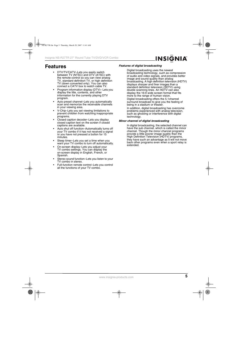 Features | Insignia NS-R27TR User Manual | Page 5 / 112