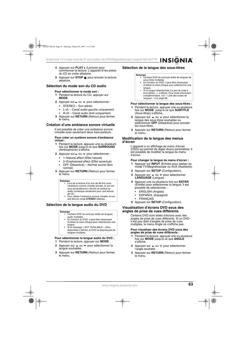 Insignia NS-R27TR User Manual | Page 63 / 112