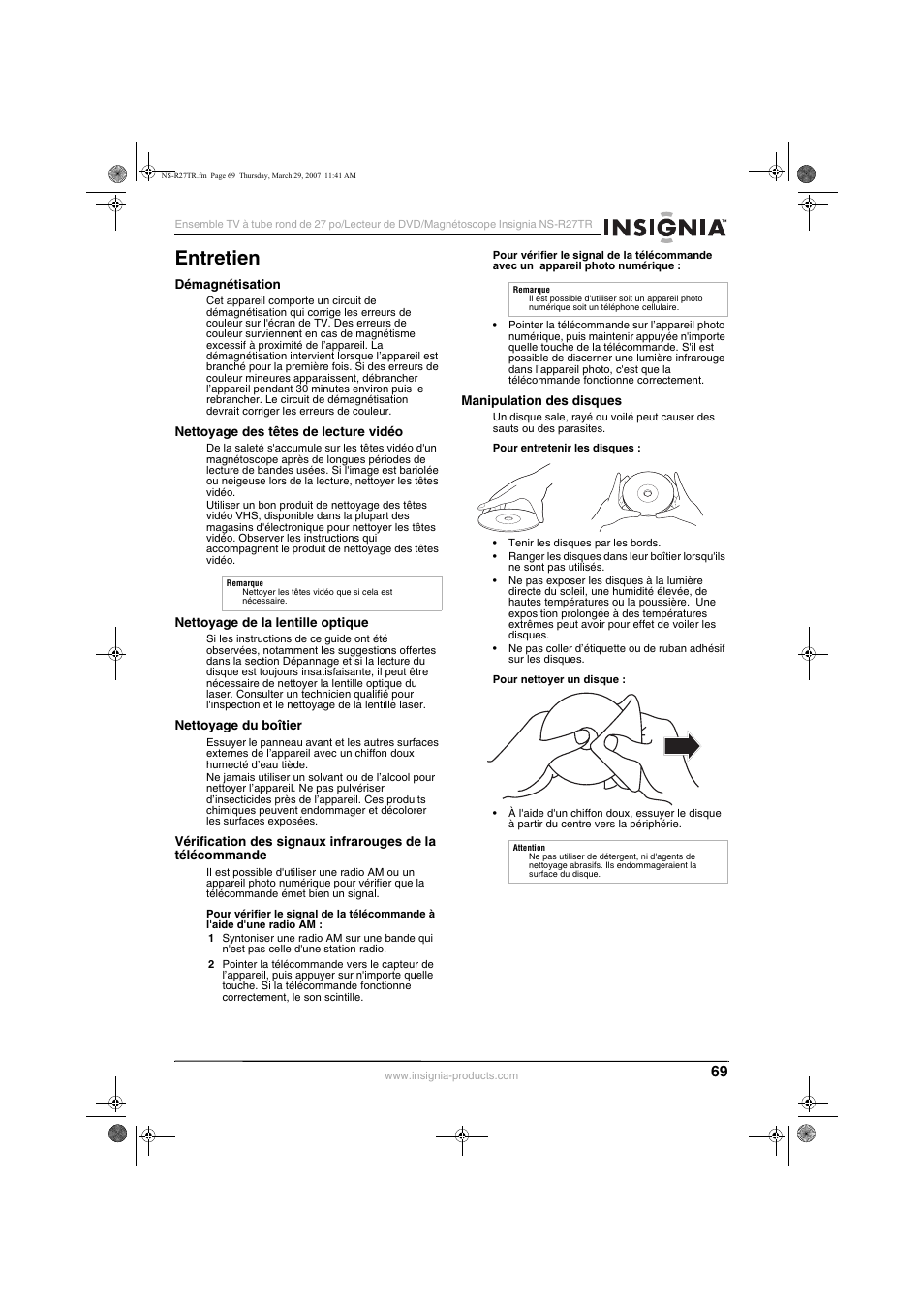 Entretien | Insignia NS-R27TR User Manual | Page 69 / 112