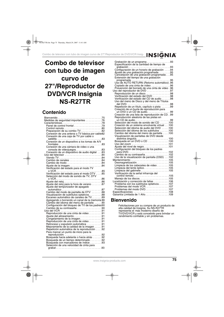 Insignia NS-R27TR User Manual | Page 75 / 112