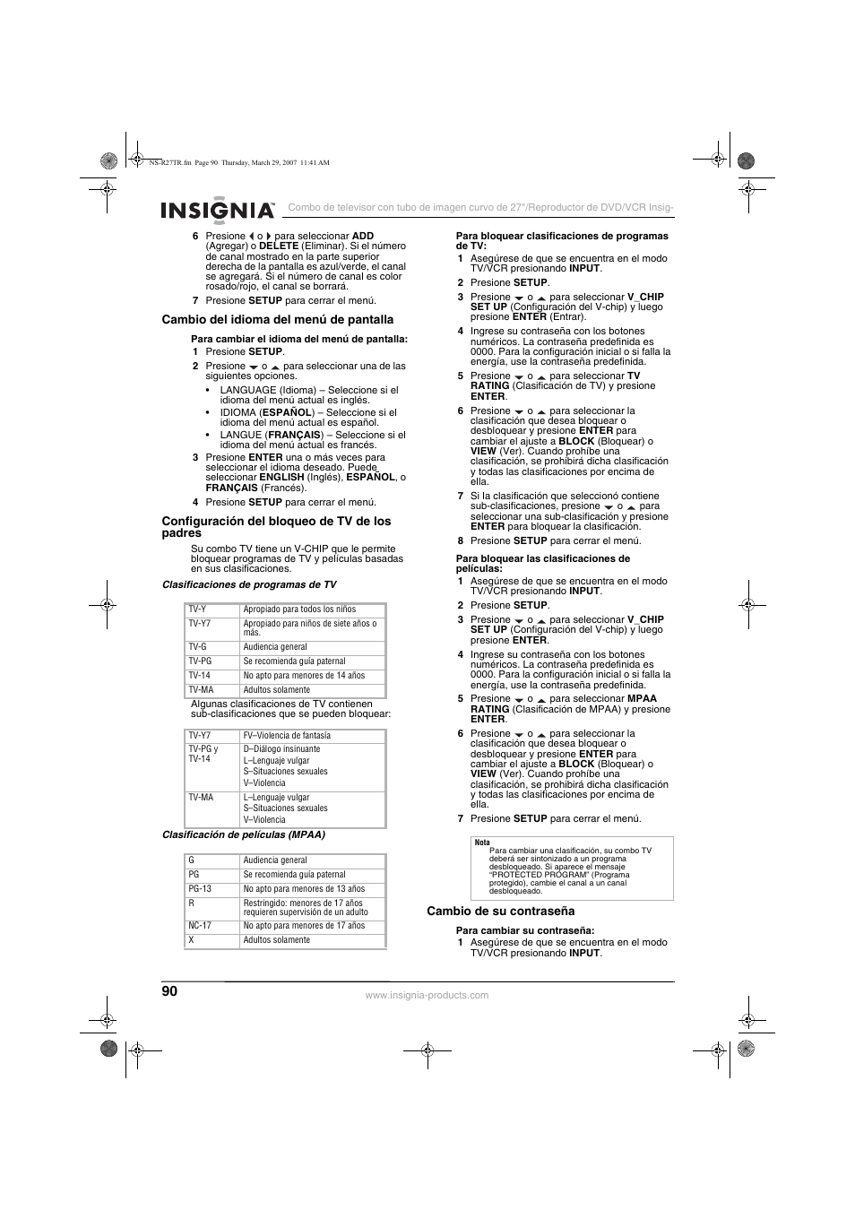 Insignia NS-R27TR User Manual | Page 90 / 112