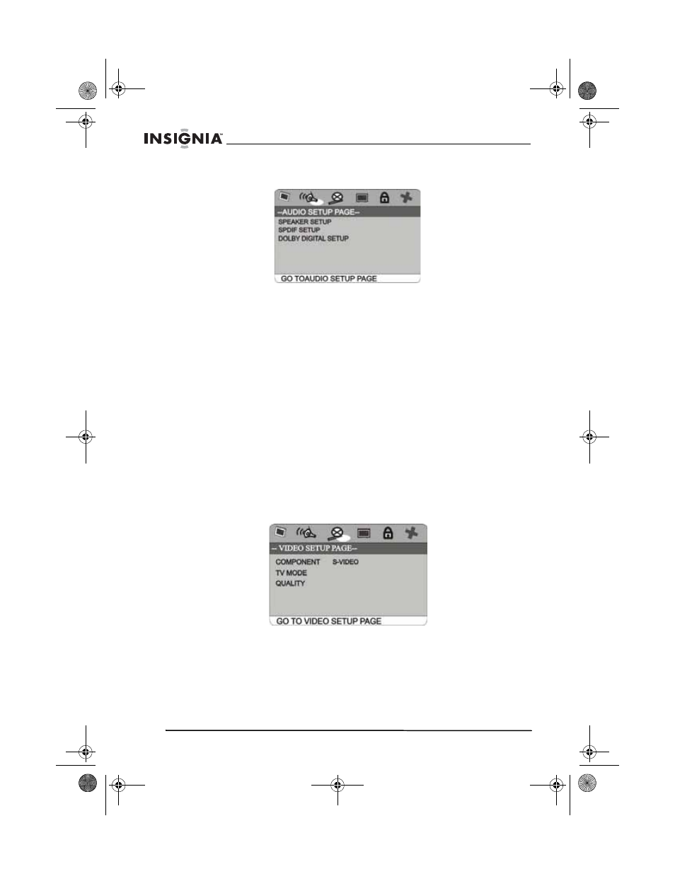 Speaker setup, Spdif setup, Using the audio setup page | Using the video setup page | Insignia NS-A2111 User Manual | Page 24 / 102