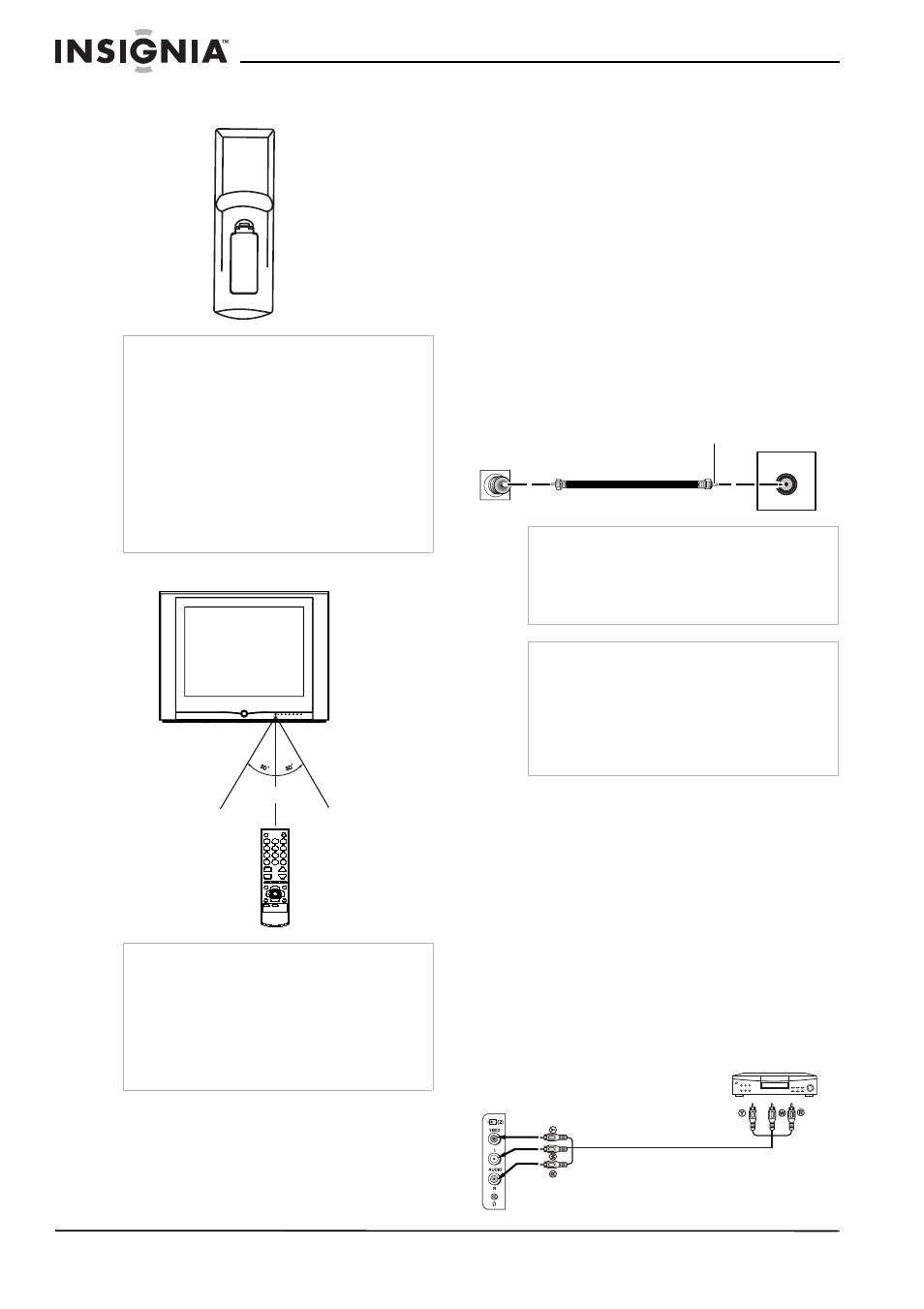 Utilisation de la télécommande, Configuration du téléviseur, Déballage du téléviseur | Emplacement du téléviseur, Connexion d'un équipement audio et vidéo | Insignia NS-F20TV User Manual | Page 26 / 68