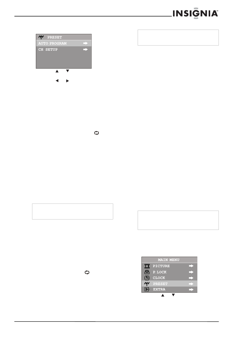 Sélection des canaux, Utilisation du pavé numérique, Utilisation des touches ch+ et ch | Utilisation de la touche canal précédent, Exemple sur la numérotation des canaux, Contrôle du son, Utilisation des touches vol+ et vol, Utilisation de la touche mute (sourdine), Réglage de l’image | Insignia NS-F20TV User Manual | Page 31 / 68