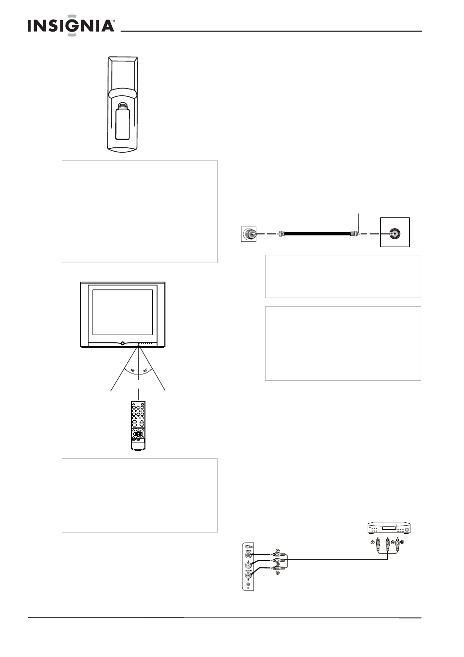Uso del control remoto, Preparación de su televisor, Desempaque de su televisor | Ubicación del televisor, Conexión de equipo de video y audio | Insignia NS-F20TV User Manual | Page 48 / 68