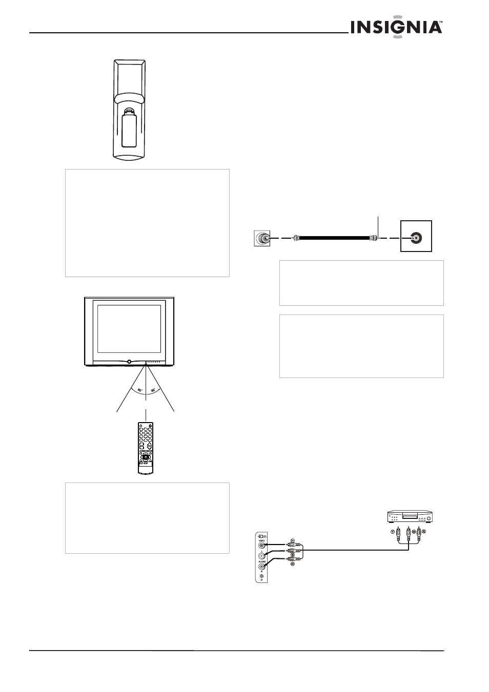 Using the remote control, Setting up your television, Unpacking your television | Locating the television, Connecting video and audio equipment, Connecting using the side av input terminals | Insignia NS-F20TV User Manual | Page 7 / 68