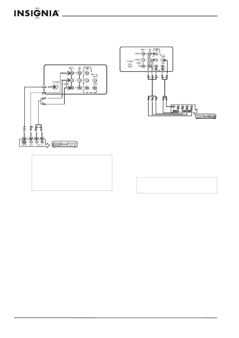 Connecting using the rear av input terminals, Connecting using the component terminals | Insignia NS-F20TV User Manual | Page 8 / 68